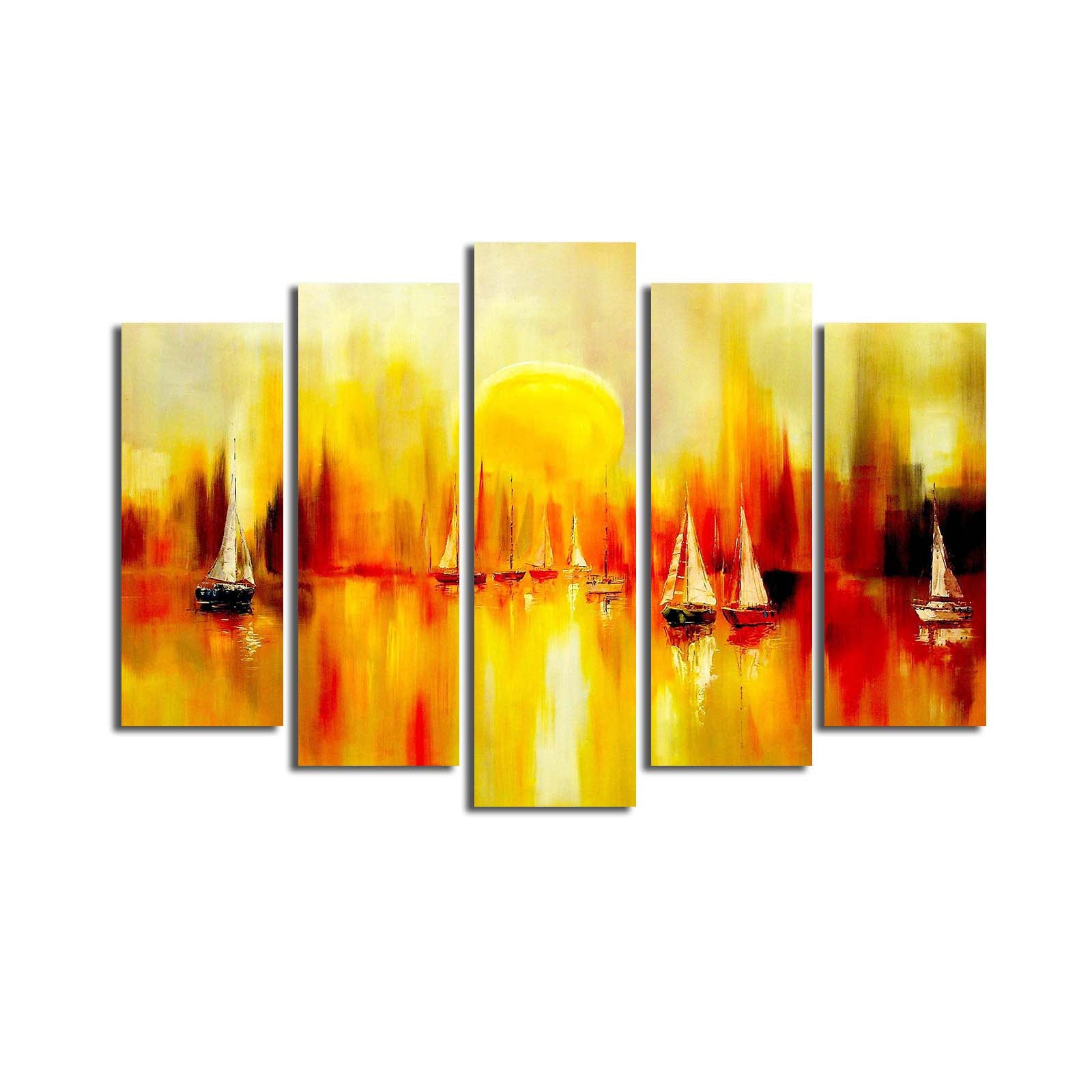 Conjunto de Quadros Decorativos em Tela (5 Peças) Multicolor — 100% Suede Canvas, Moldura de Madeira 3 cm, 70 x 105 cm