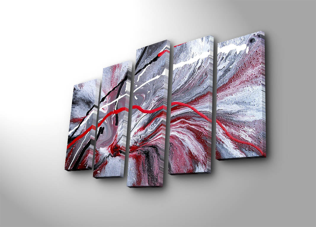 Quadro Decorativo em Tela Suede Multicolor (Conjunto 5 Peças) 70 x 105 cm com Moldura 100% Madeira