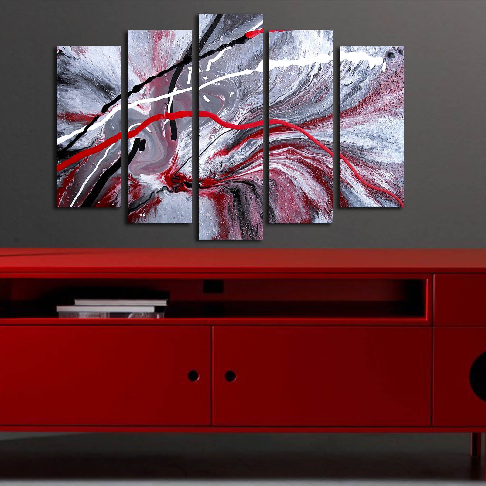 Quadro Decorativo em Tela Suede Multicolor (Conjunto 5 Peças) 70 x 105 cm com Moldura 100% Madeira