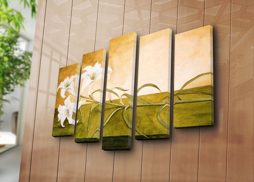 Quadro Decorativo Multicolor em Tela Suede – Conjunto de 5 Peças com Moldura de Madeira (70 x 105 cm) 5PATK-99