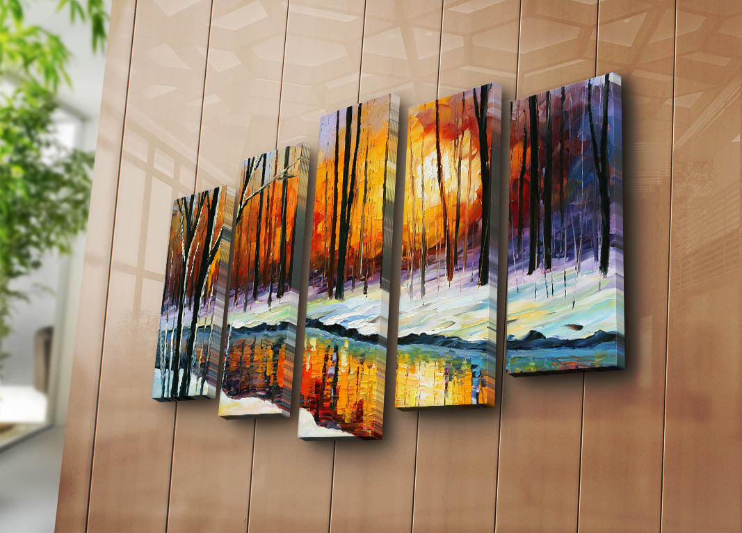 Quadro Decorativo em Tela 5 Peças Multicolor – Suede 100% com Moldura de Madeira, 70x105 cm (5PATK-100)