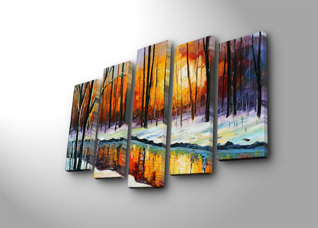 Quadro Decorativo em Tela 5 Peças Multicolor – Suede 100% com Moldura de Madeira, 70x105 cm (5PATK-100)