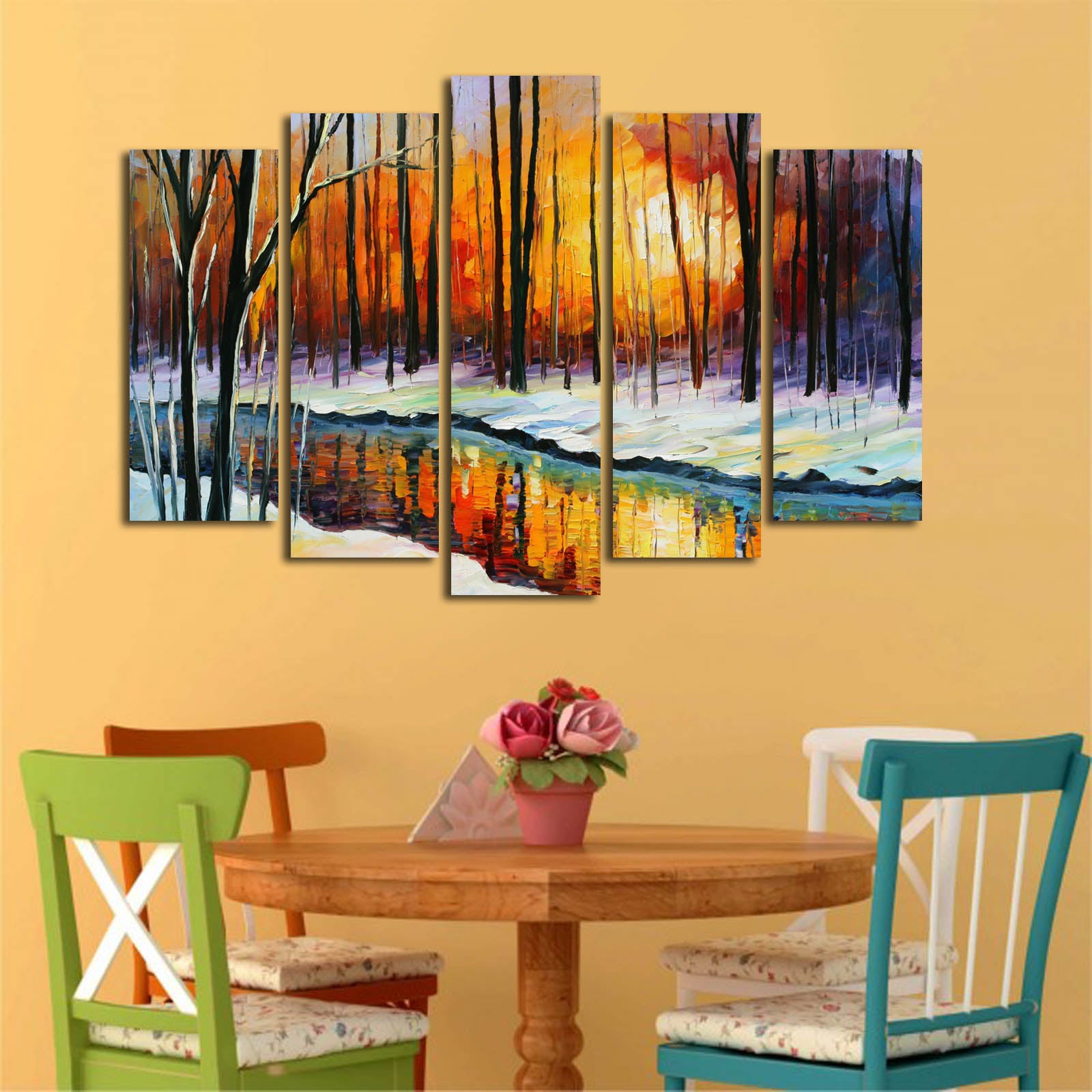 Quadro Decorativo em Tela 5 Peças Multicolor – Suede 100% com Moldura de Madeira, 70x105 cm (5PATK-100)