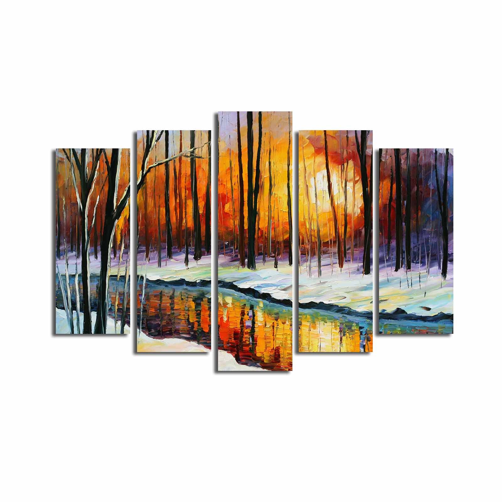 Quadro Decorativo em Tela 5 Peças Multicolor – Suede 100% com Moldura de Madeira, 70x105 cm (5PATK-100)