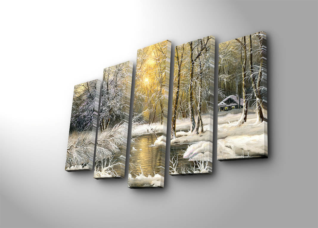 Quadro Decorativo em Tela (5 Peças) Multicolor 70x105 cm | Tela Suede 100% e Moldura de Madeira 3 cm – 5PATK-102