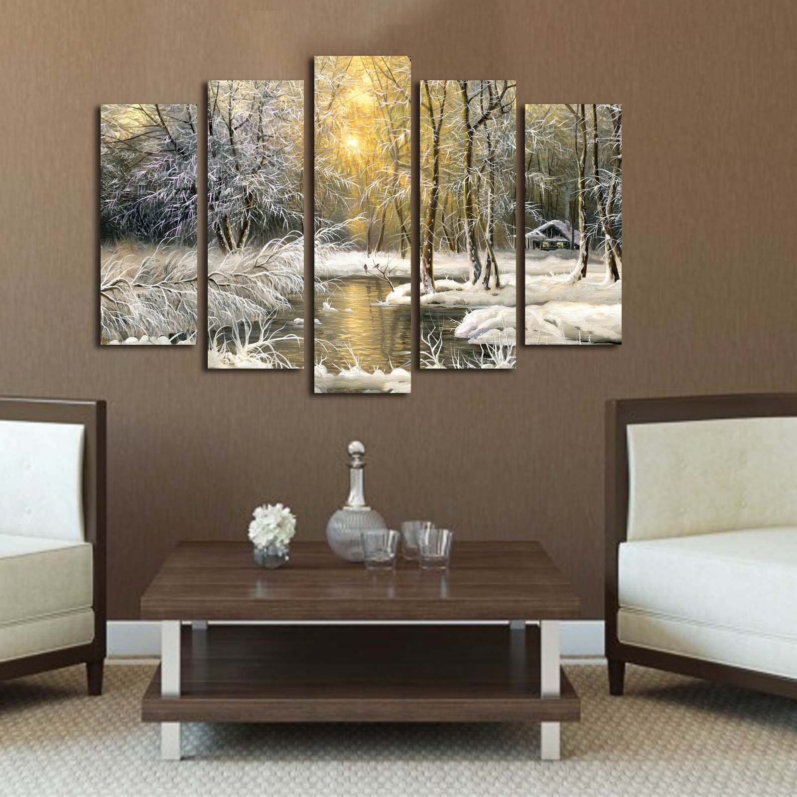 Quadro Decorativo em Tela (5 Peças) Multicolor 70x105 cm | Tela Suede 100% e Moldura de Madeira 3 cm – 5PATK-102