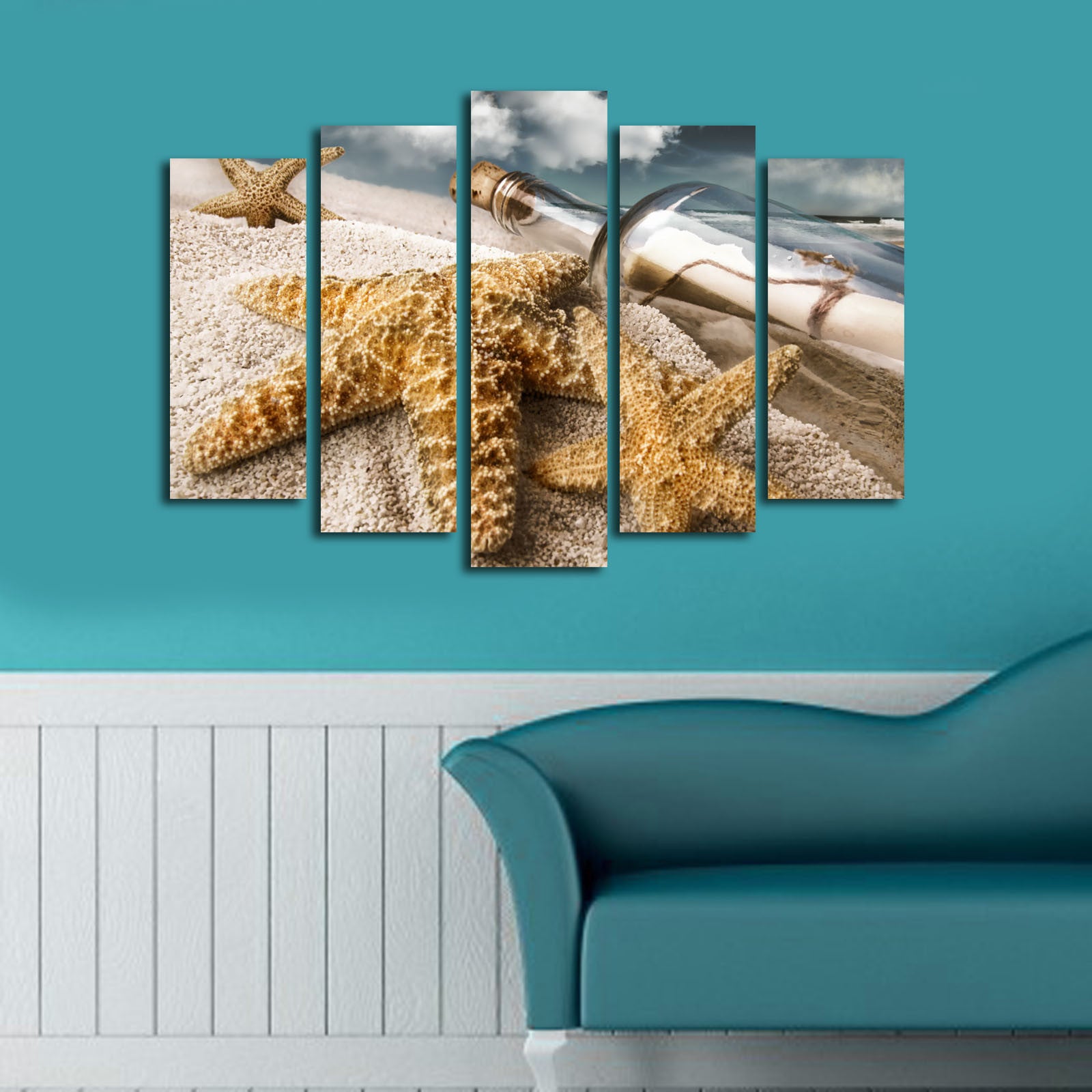 Conjunto de Quadros em Tela (5 Peças) Multicolor 70x105 cm | 100% Tela Suede | Moldura de Madeira 3 cm – 5PATK-103