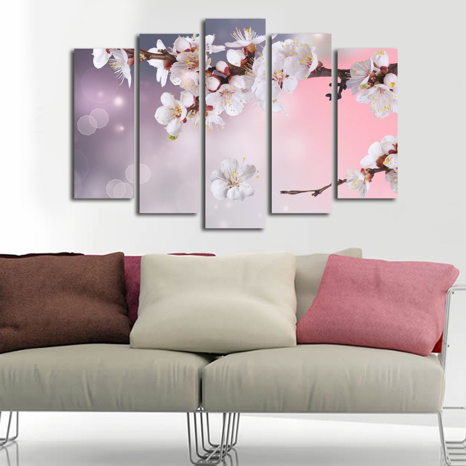 Quadro Decorativo em Tela (5 Peças) Multicolor – 70 x 105 cm, Tela Suede 100%, Moldura de Madeira