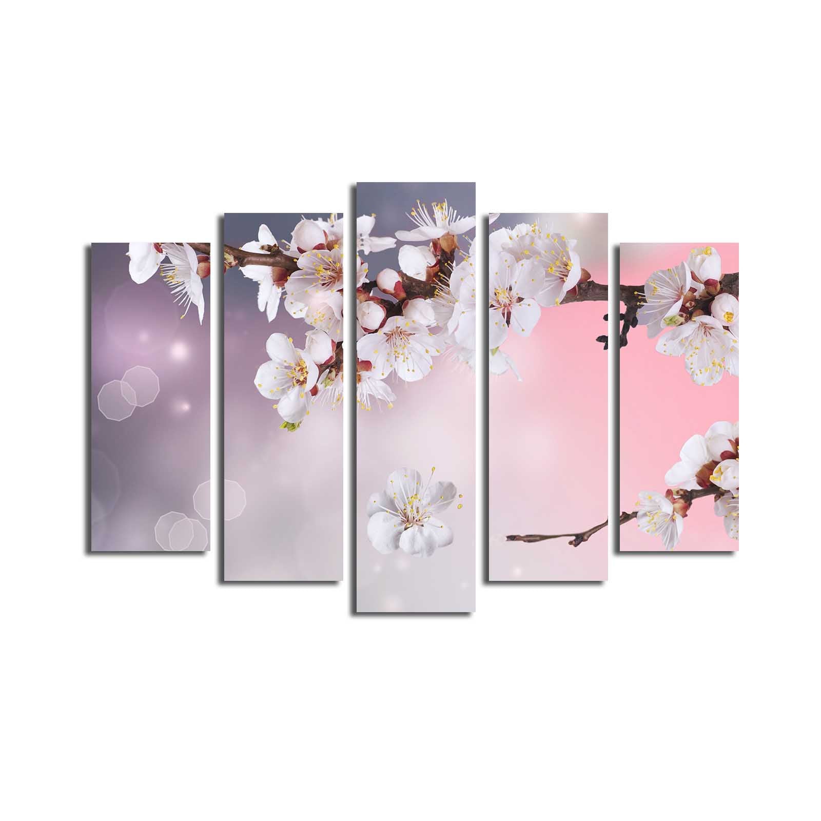 Quadro Decorativo em Tela (5 Peças) Multicolor – 70 x 105 cm, Tela Suede 100%, Moldura de Madeira