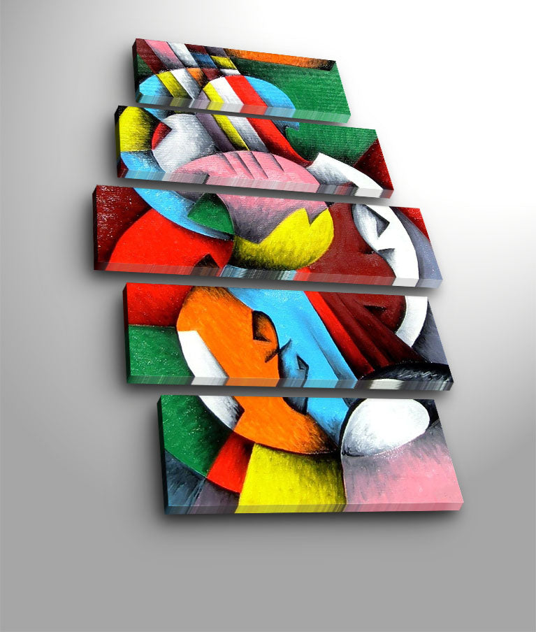 Quadro Decorativo em Tela Suede Multicolor 5 Peças 70x105 cm com Moldura de Madeira | 5PATK-106