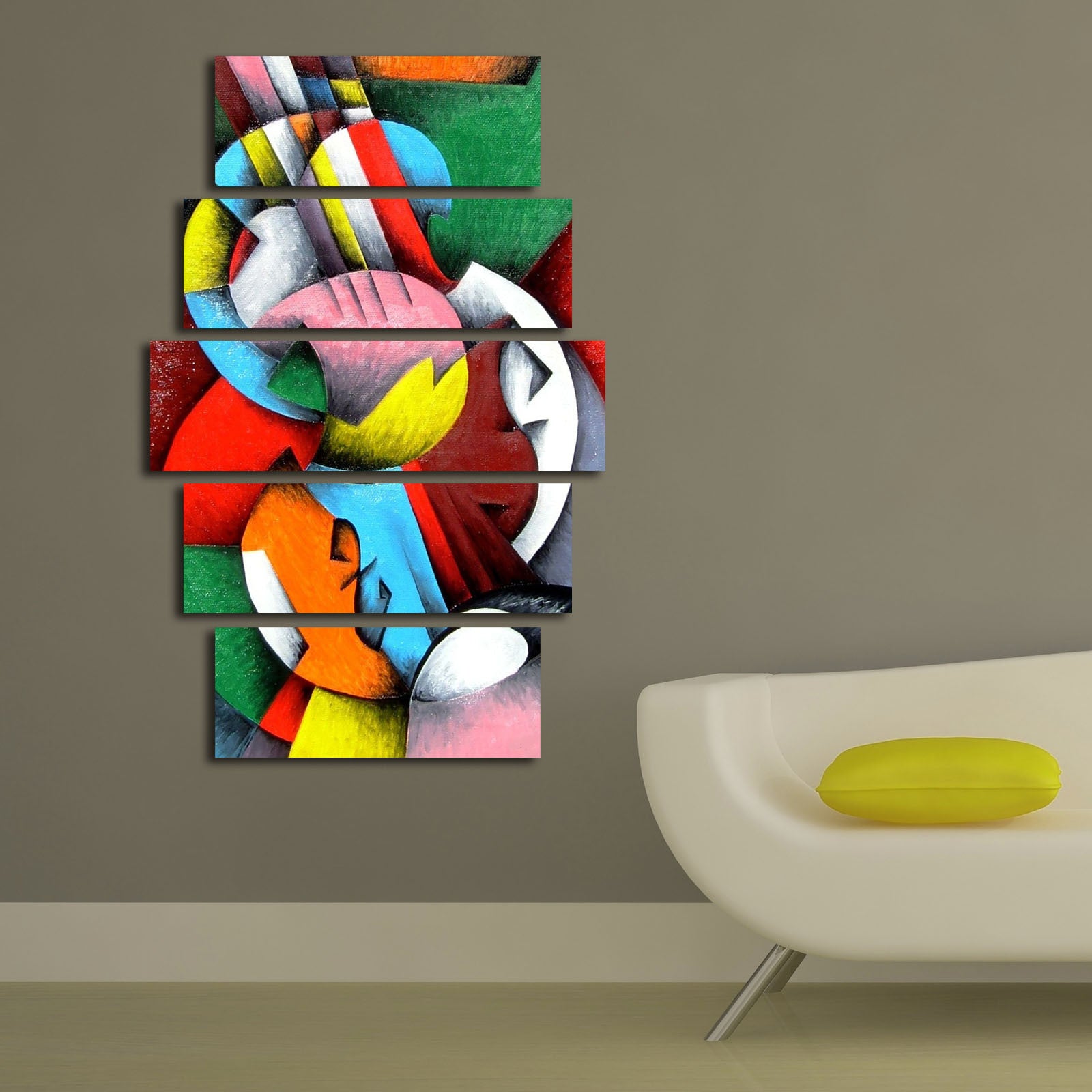 Quadro Decorativo em Tela Suede Multicolor 5 Peças 70x105 cm com Moldura de Madeira | 5PATK-106