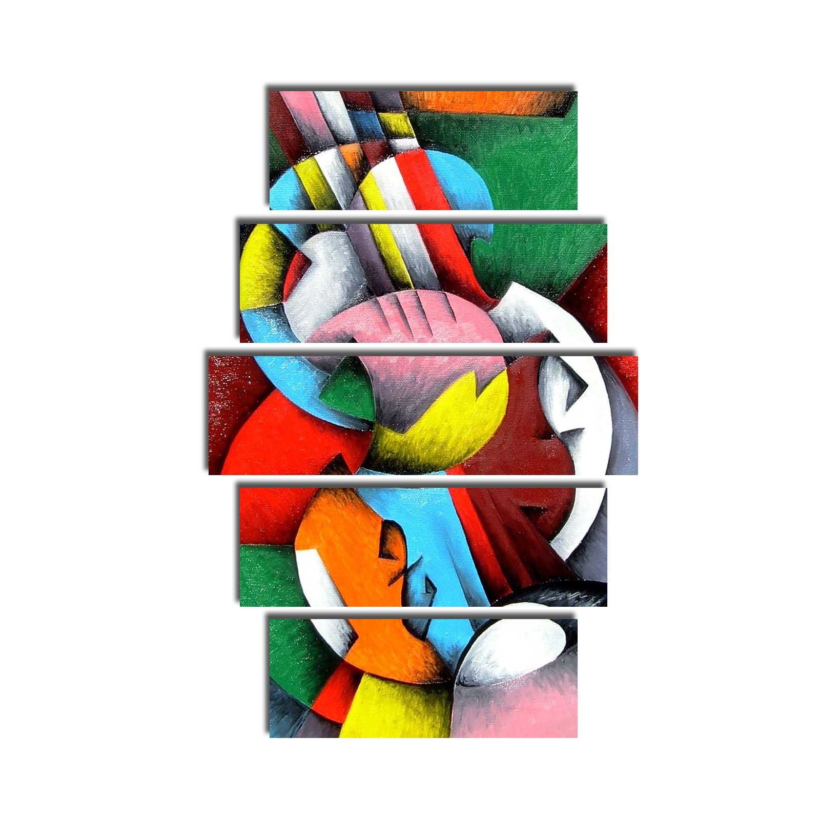 Quadro Decorativo em Tela Suede Multicolor 5 Peças 70x105 cm com Moldura de Madeira | 5PATK-106