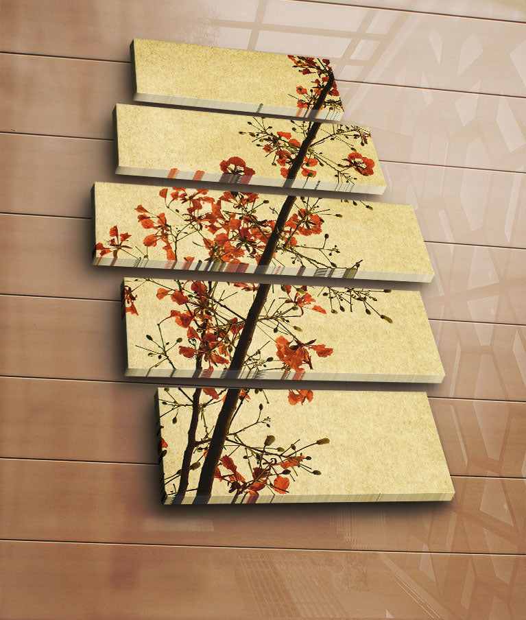 Quadro Decorativo em Tela Suede Multicolor 5 Peças 70x105 cm com Moldura de Madeira – 5PATK-107