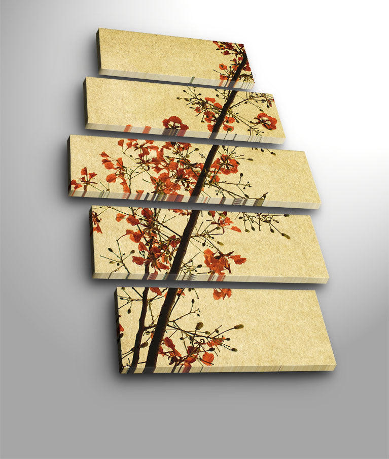 Quadro Decorativo em Tela Suede Multicolor 5 Peças 70x105 cm com Moldura de Madeira – 5PATK-107