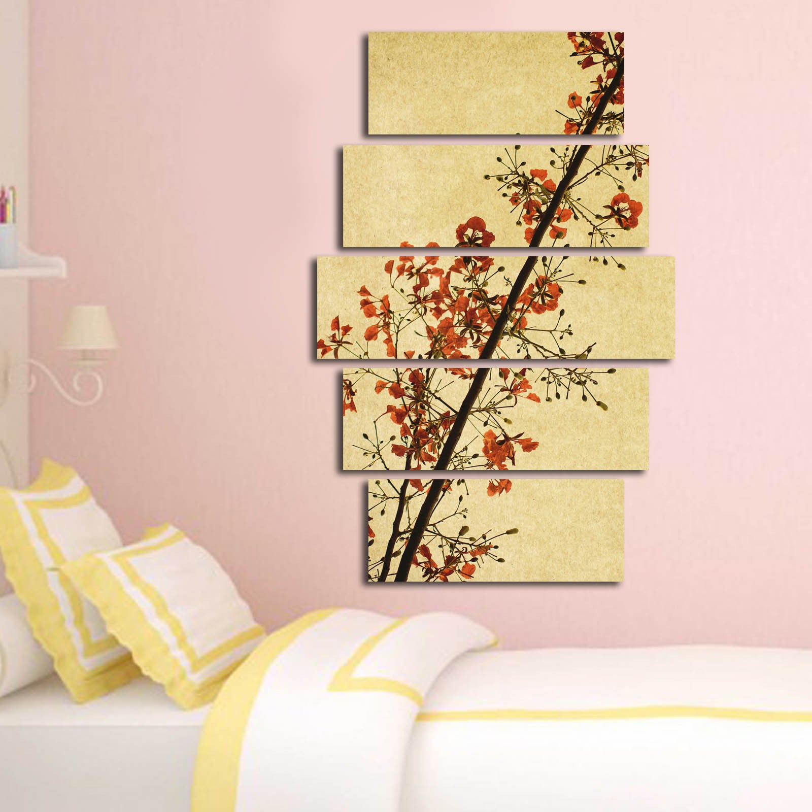 Quadro Decorativo em Tela Suede Multicolor 5 Peças 70x105 cm com Moldura de Madeira – 5PATK-107