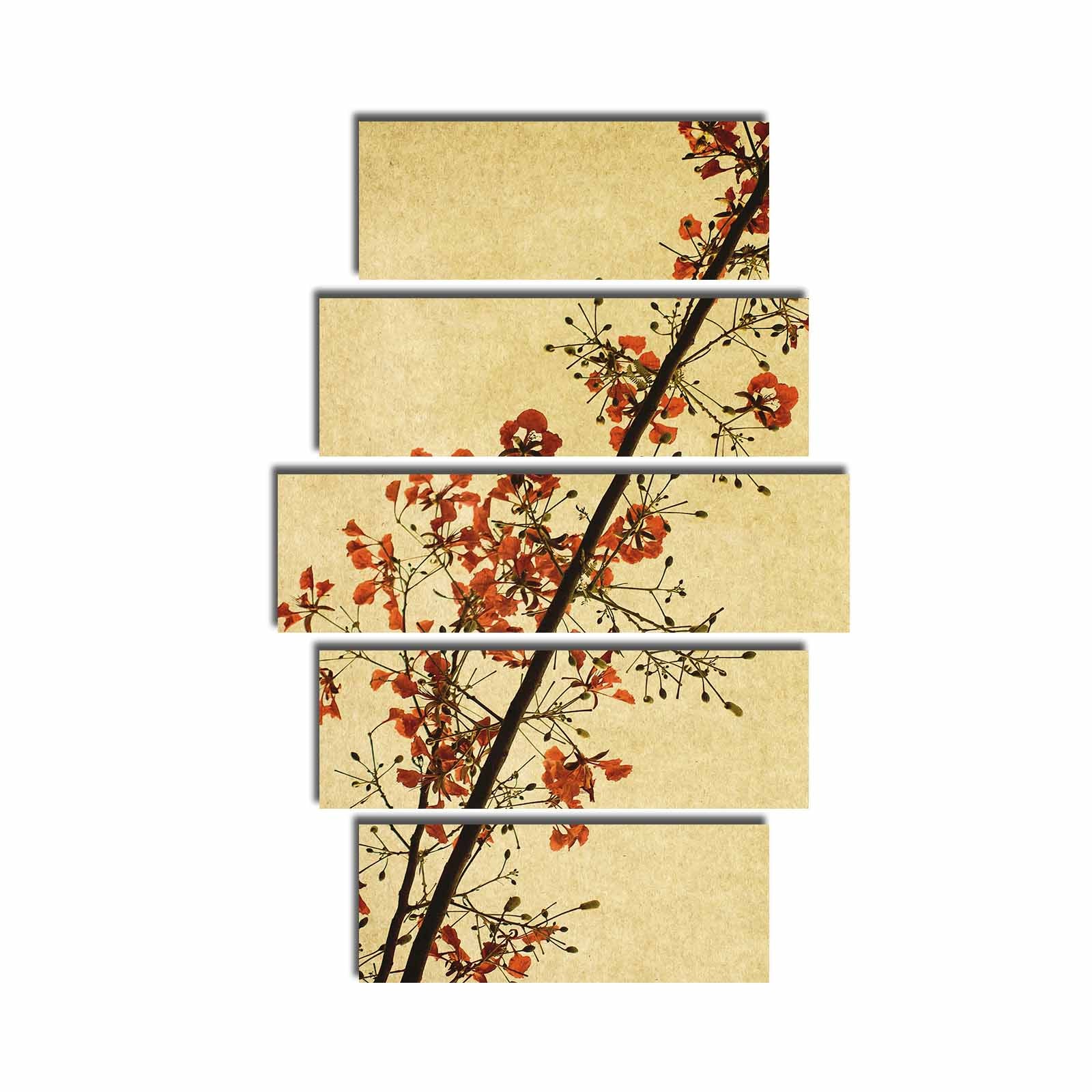 Quadro Decorativo em Tela Suede Multicolor 5 Peças 70x105 cm com Moldura de Madeira – 5PATK-107