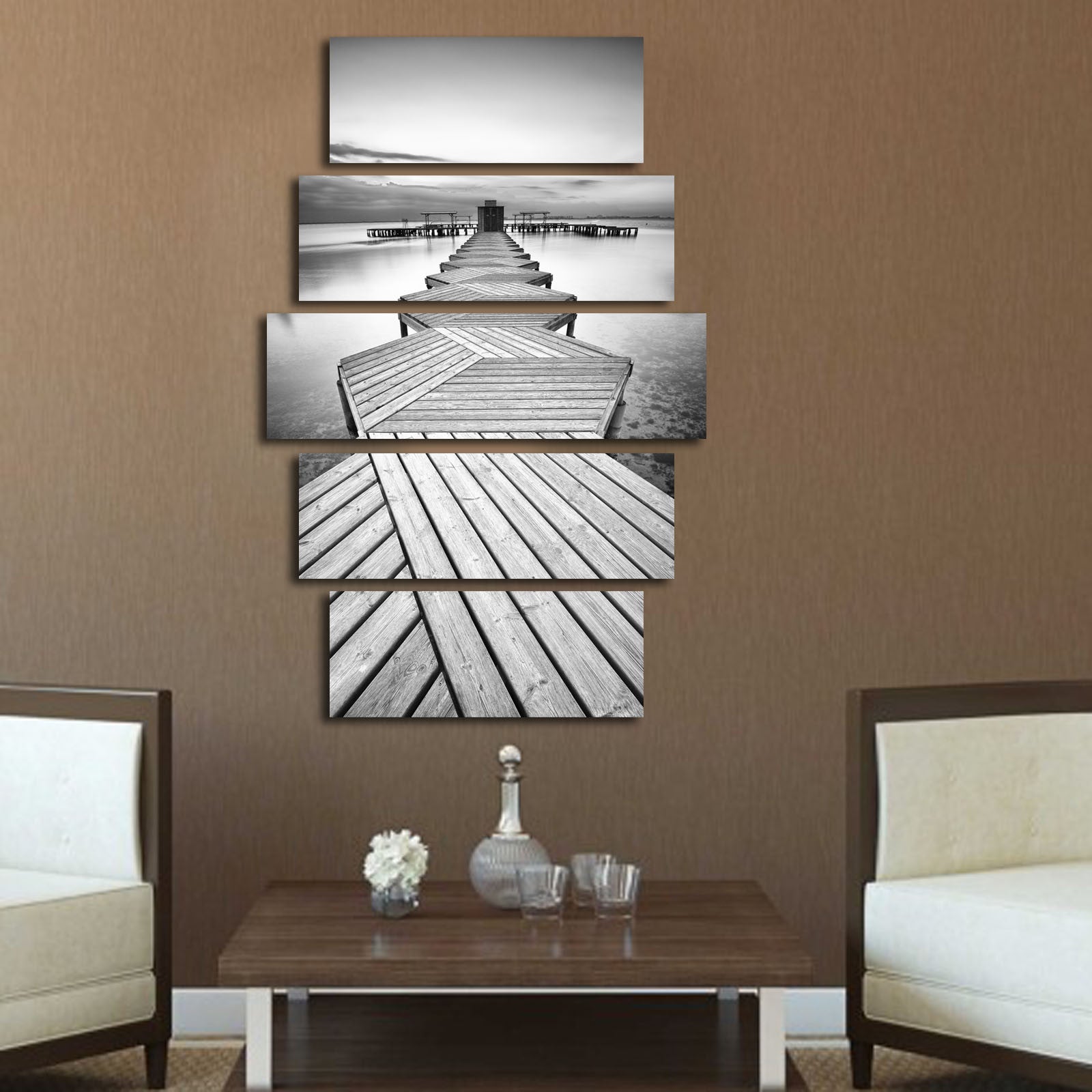 Quadro Decorativo em Tela Suede 100% (Conjunto 5 Peças) Multicolor 70 x 105 cm com Moldura 100% Madeira 3 cm – 5PATK-108