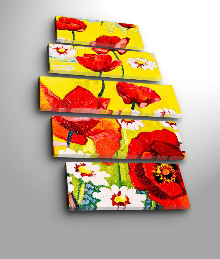 Quadro Decorativo em Tela Suede (5 Peças) — Multicolorido, Moldura de Madeira, 70 x 105 cm