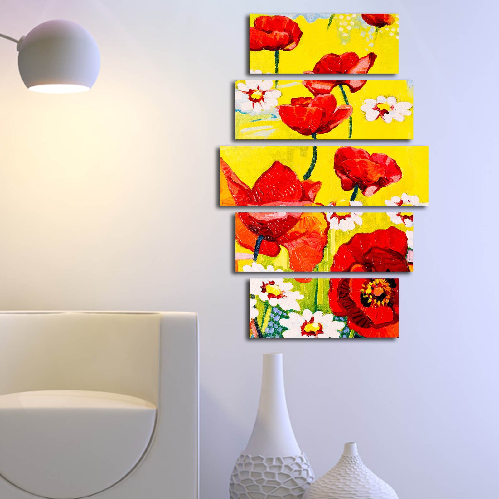 Quadro Decorativo em Tela Suede (5 Peças) — Multicolorido, Moldura de Madeira, 70 x 105 cm