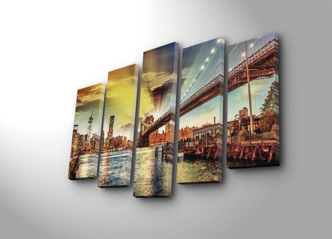 Quadro Decorativo Multicolor em Tela Suede — Conjunto 5 Peças 70x105 cm com Moldura de Madeira (5PATK-111)