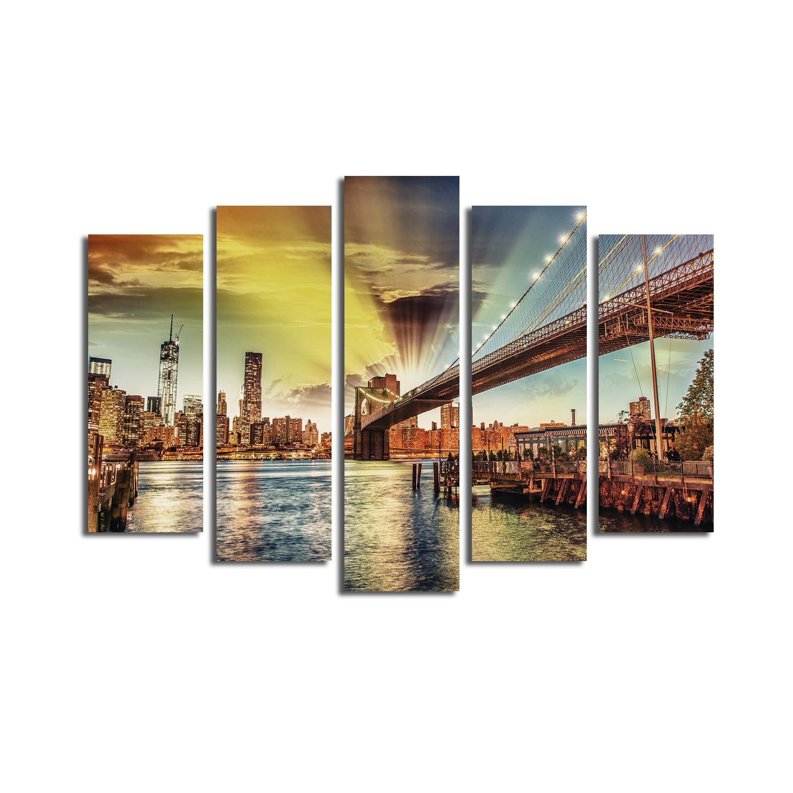 Quadro Decorativo Multicolor em Tela Suede — Conjunto 5 Peças 70x105 cm com Moldura de Madeira (5PATK-111)