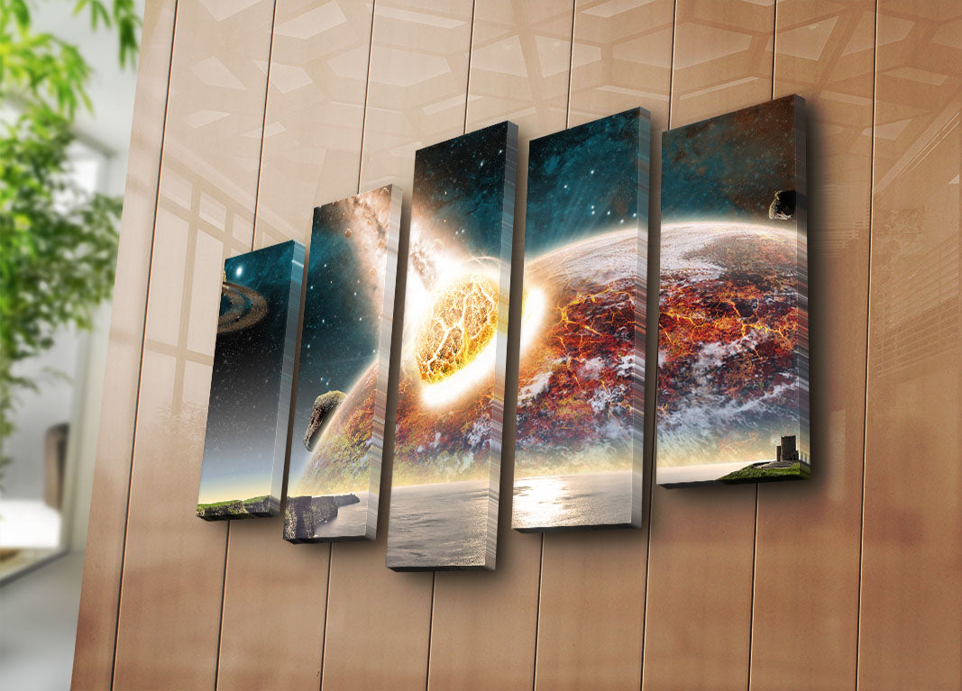 Quadro Decorativo em Tela Multicolor (5 Peças) — 70 x 105 cm, Tela Suede 100%, Moldura de Madeira 3 cm | 5PATK-112