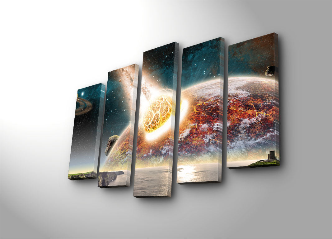 Quadro Decorativo em Tela Multicolor (5 Peças) — 70 x 105 cm, Tela Suede 100%, Moldura de Madeira 3 cm | 5PATK-112