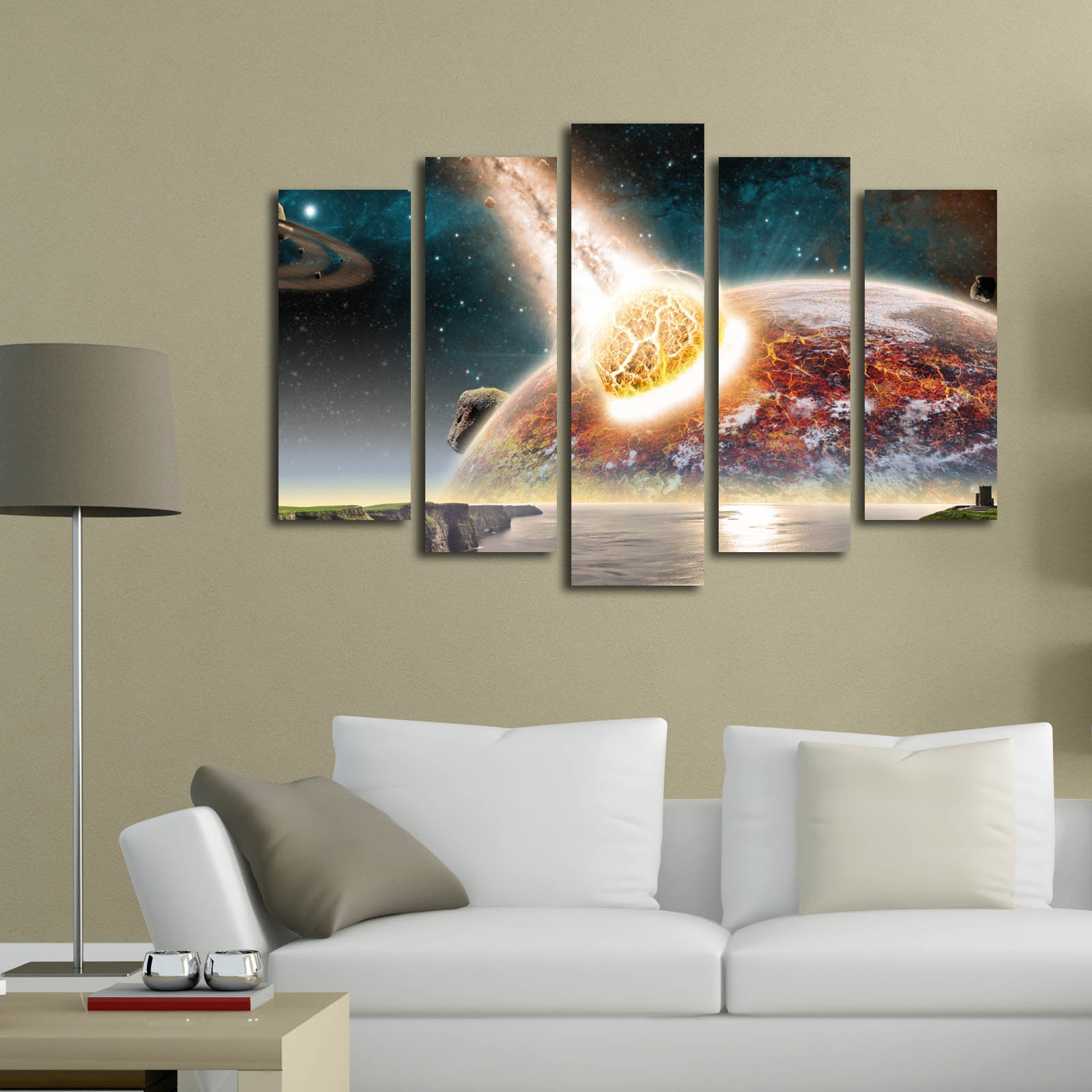 Quadro Decorativo em Tela Multicolor (5 Peças) — 70 x 105 cm, Tela Suede 100%, Moldura de Madeira 3 cm | 5PATK-112