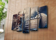 Tela Decorativa Multicolor em Camurça – Conjunto de 5 Peças com Moldura de Madeira (70 x 105 cm)