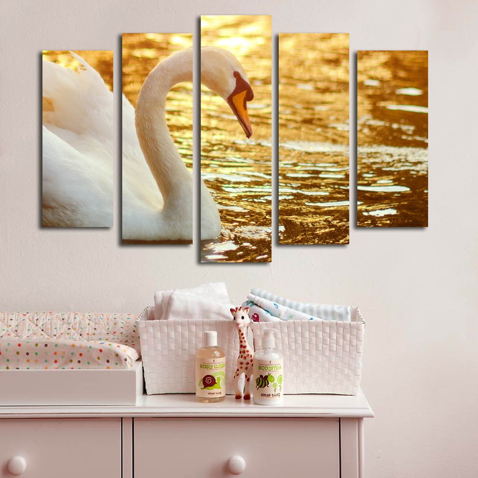 Conjunto de Quadros em Tela Decorativa (5 Peças), Multicolor, Suede 100%, Moldura de Madeira, 70 x 105 cm