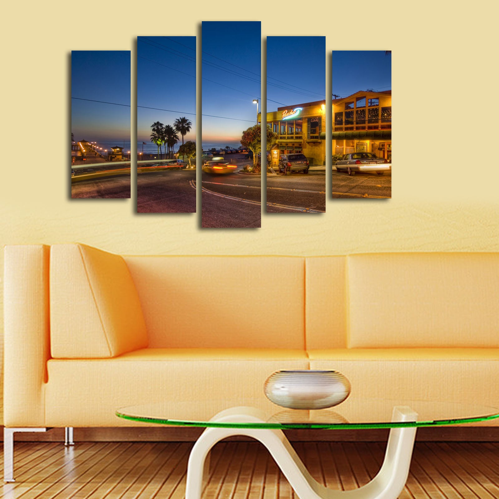 Quadro Decorativo em Tela (5 Peças) Multicolor – Suede 100% com Moldura de Madeira 3 cm, 70 x 105 cm