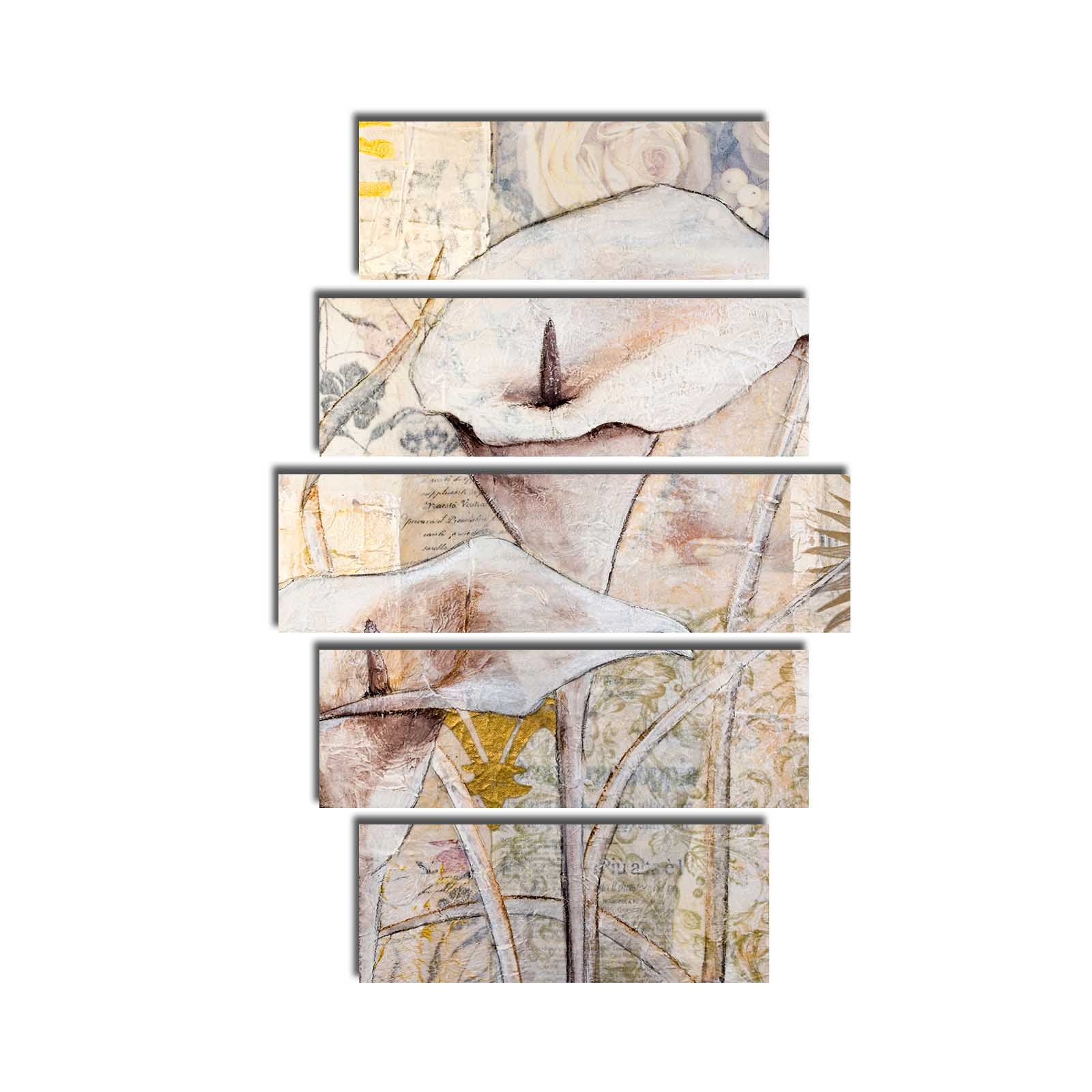 Quadro Decorativo em Tela (5 Peças) Multicolor 70x105 cm – Tela de Camurça 100% com Moldura de Madeira 3 cm