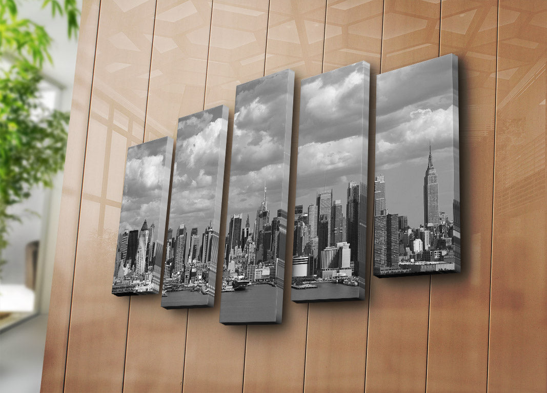 Quadro Decorativo Multicolor em 5 Peças (Canvas Suede 100%) com Moldura de Madeira – 70 x 105 cm