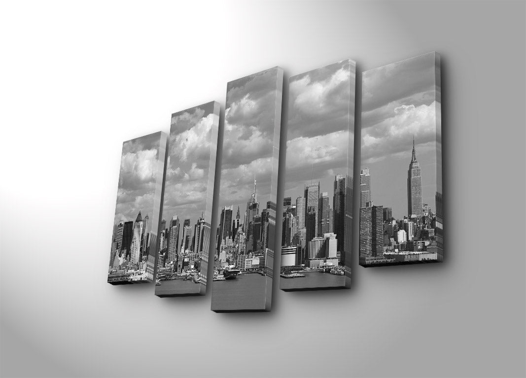 Quadro Decorativo Multicolor em 5 Peças (Canvas Suede 100%) com Moldura de Madeira – 70 x 105 cm