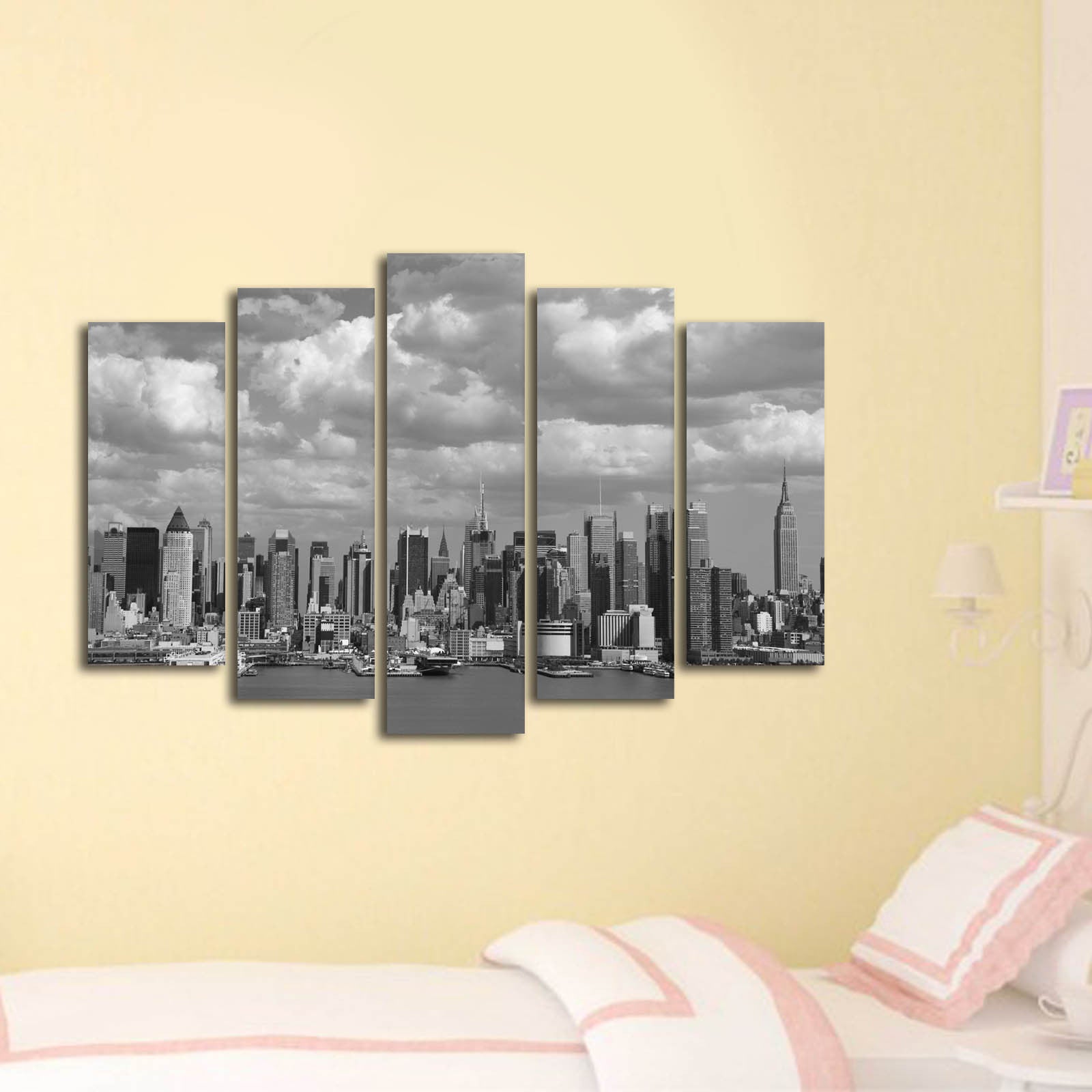 Quadro Decorativo Multicolor em 5 Peças (Canvas Suede 100%) com Moldura de Madeira – 70 x 105 cm