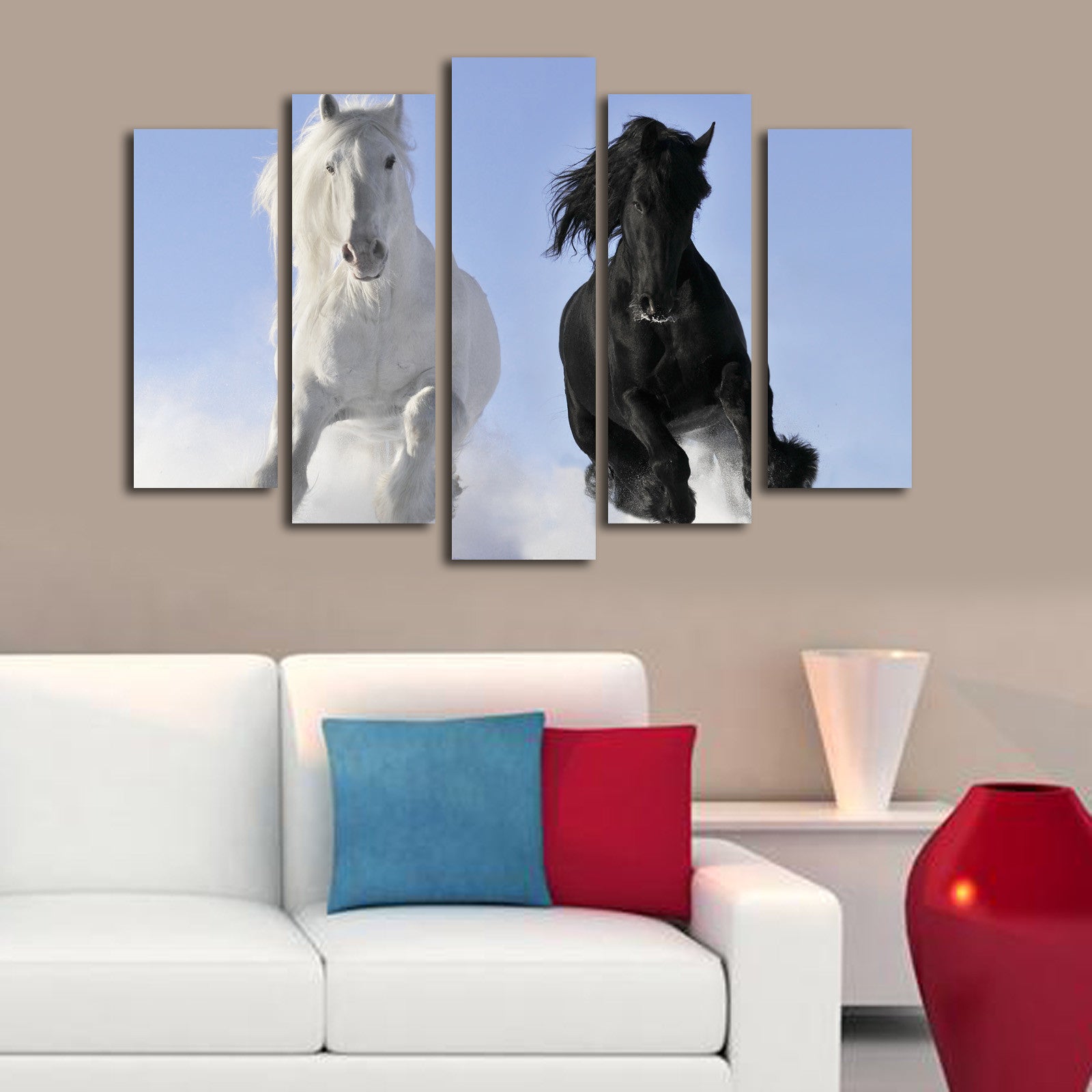 Quadro Decorativo em Tela (Conjunto de 5 Peças) Multicolor 70x105 cm – 5PATK-119 | Tela 100% Camurça e Moldura de Madeira 3 cm