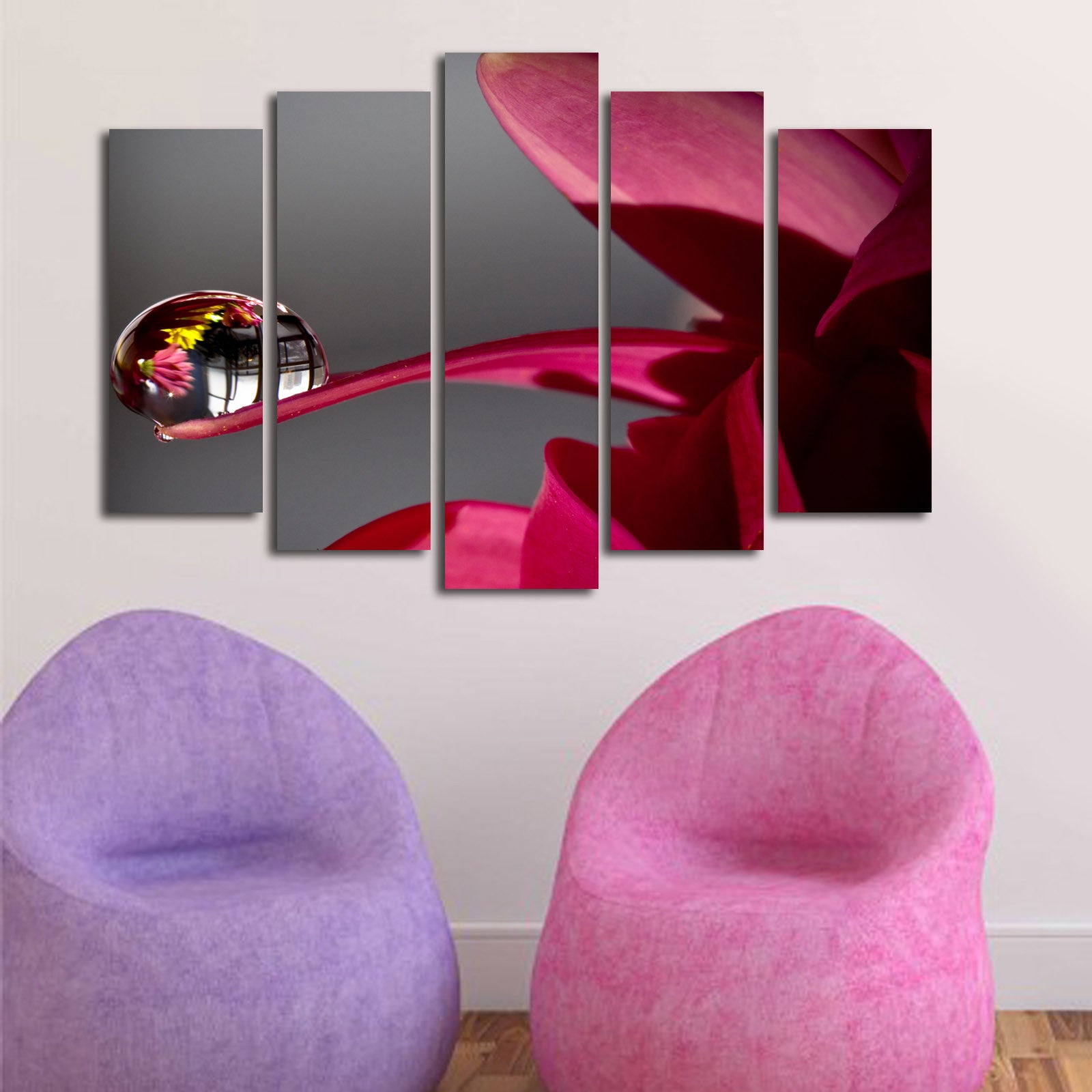 Conjunto de Quadros em Tela Suede Multicolor (5 Peças) — 70 x 105 cm, Moldura de Madeira 3 cm