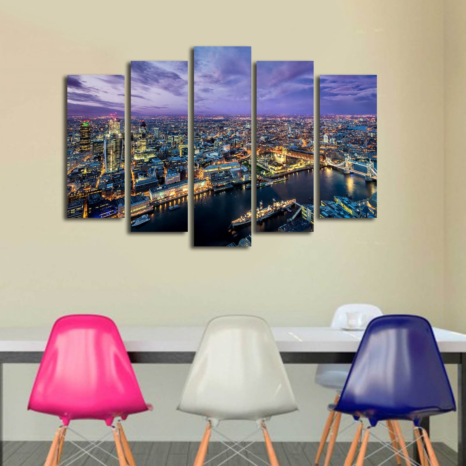 Quadro Decorativo em Tela Suede Multicolor (Conjunto de 5 Peças) com Moldura de Madeira – 70 x 105 cm