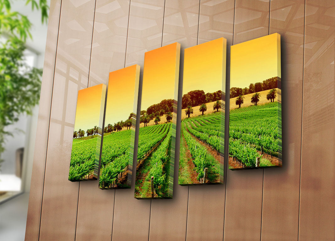 Quadro Decorativo 5 Peças Multicolor em Tela de Camurça 100% com Moldura de Madeira (70 x 105 cm)