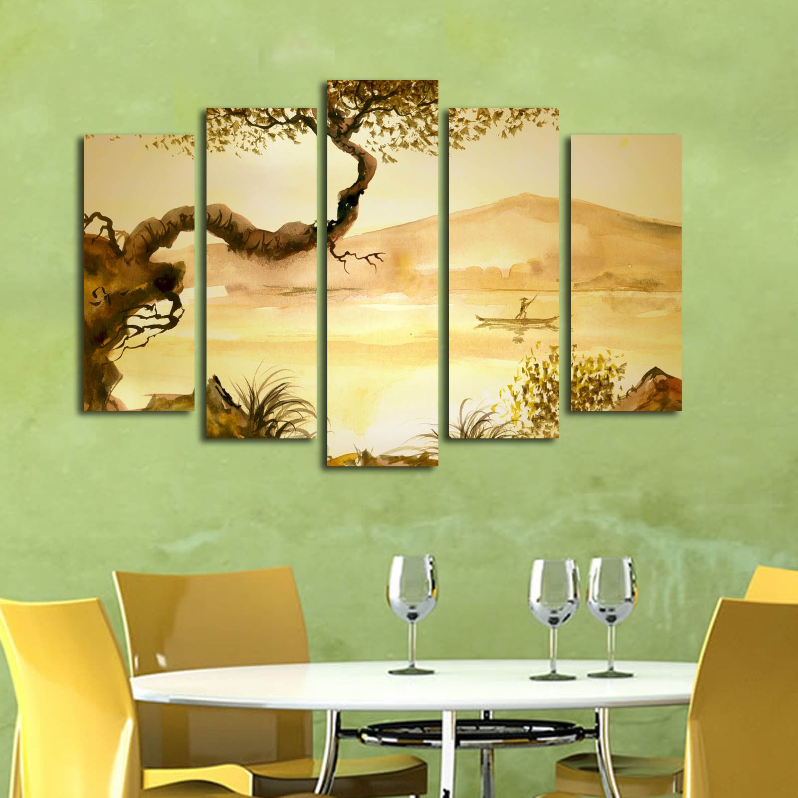 Quadro Decorativo em Tela 5 Peças Multicolor 70x105 cm — Suede 100% com Moldura de Madeira 3 cm