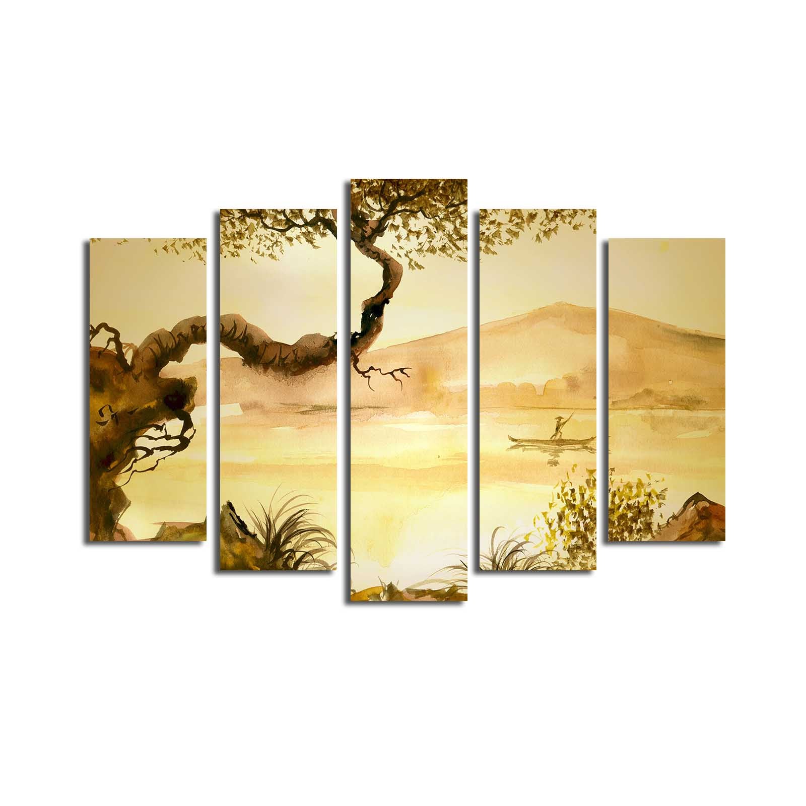 Quadro Decorativo em Tela 5 Peças Multicolor 70x105 cm — Suede 100% com Moldura de Madeira 3 cm