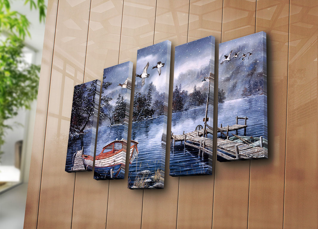 Conjunto de Telas Decorativas Multicolor (5 Peças) — 70x105 cm, Tela 100% Camurça, Moldura de Madeira 3 cm