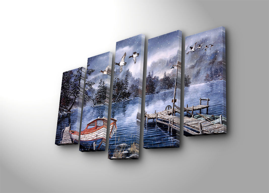 Conjunto de Telas Decorativas Multicolor (5 Peças) — 70x105 cm, Tela 100% Camurça, Moldura de Madeira 3 cm