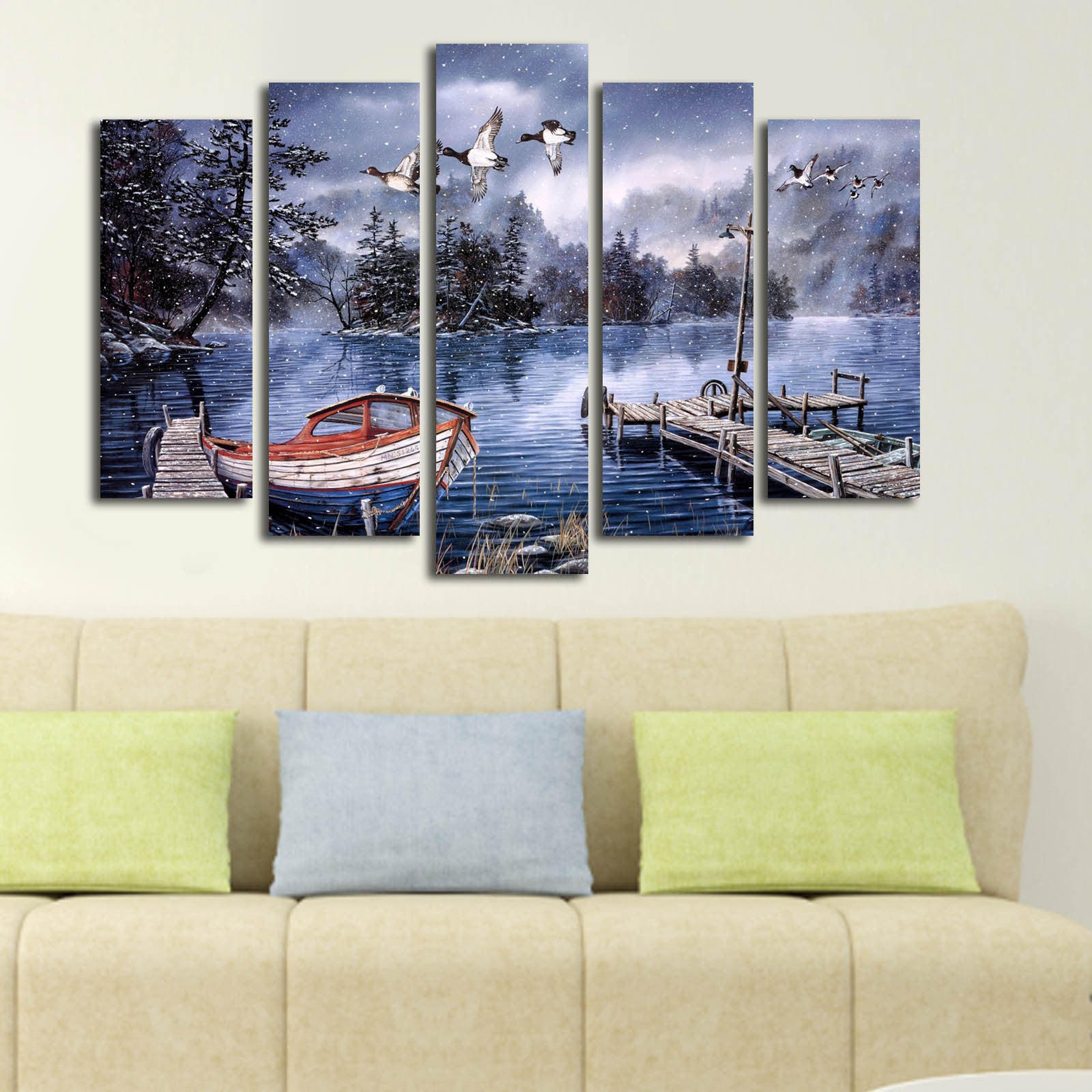 Conjunto de Telas Decorativas Multicolor (5 Peças) — 70x105 cm, Tela 100% Camurça, Moldura de Madeira 3 cm