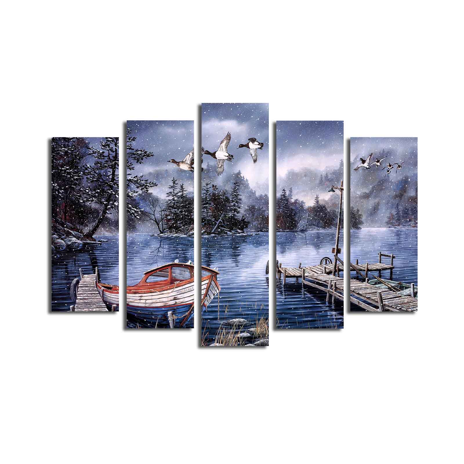 Conjunto de Telas Decorativas Multicolor (5 Peças) — 70x105 cm, Tela 100% Camurça, Moldura de Madeira 3 cm