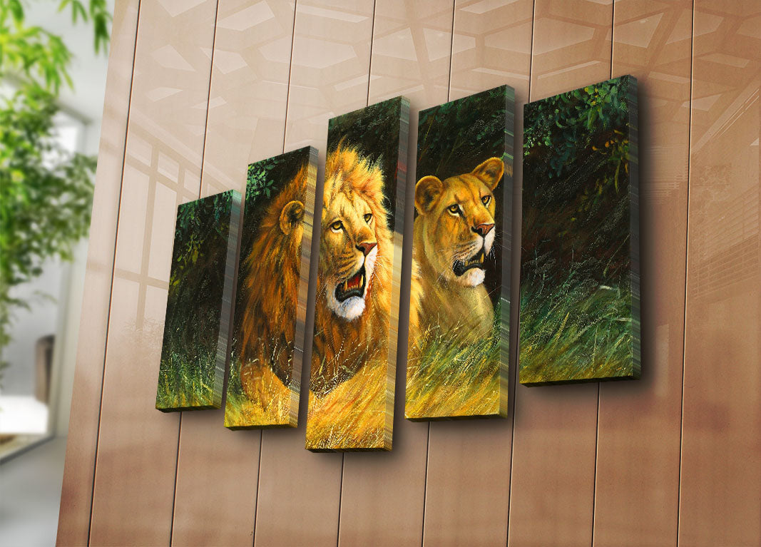 Quadro Decorativo em Tela (5 Peças) Multicolor | 5PATK-131 | Tamanho Total 70x105 cm | Tela 100% Suede e Moldura de Madeira 3 cm