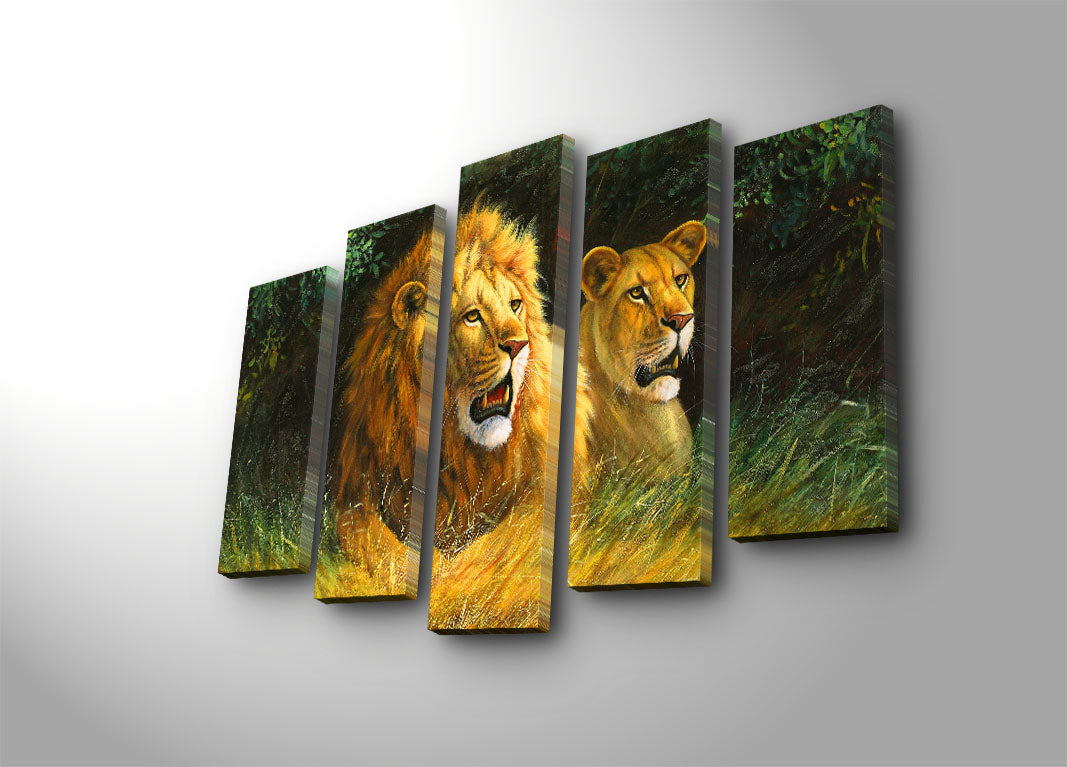 Quadro Decorativo em Tela (5 Peças) Multicolor | 5PATK-131 | Tamanho Total 70x105 cm | Tela 100% Suede e Moldura de Madeira 3 cm