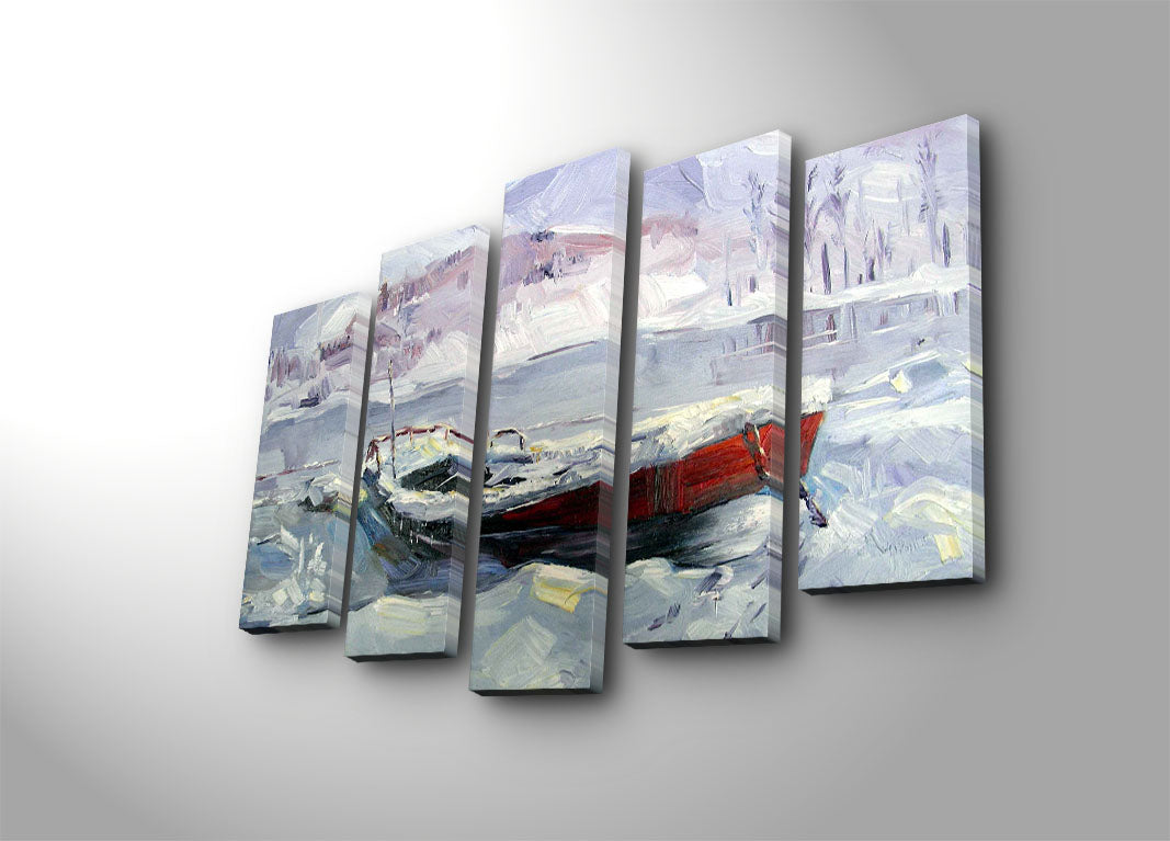 Conjunto de Quadros Decorativos 5 Peças em Canvas Suede, Multicolor, 70x105 cm, Moldura de Madeira