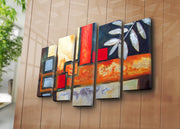 Quadro Decorativo Multicolor em Tela Camurça (5 Peças) com Moldura de Madeira – 70 x 105 cm