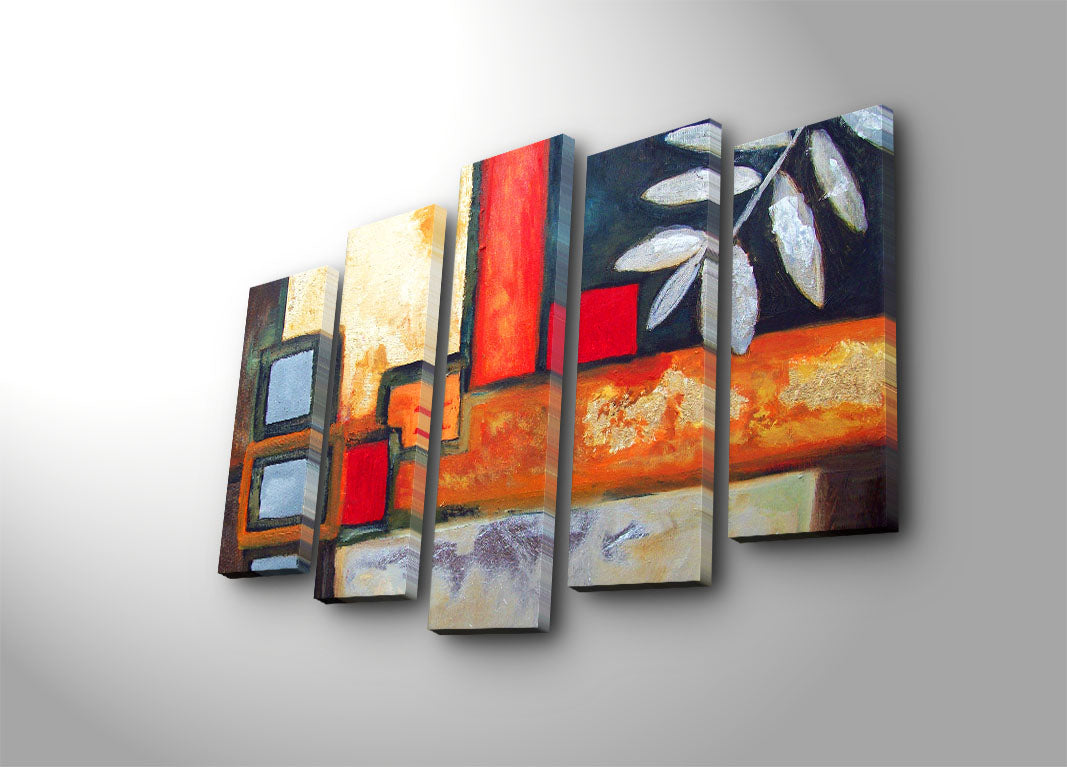Quadro Decorativo Multicolor em Tela Camurça (5 Peças) com Moldura de Madeira – 70 x 105 cm